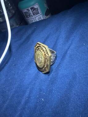 Vintage Mexico 925 Sterling Silver Mixed Metal Sacred Heart Milagro Cog Ring